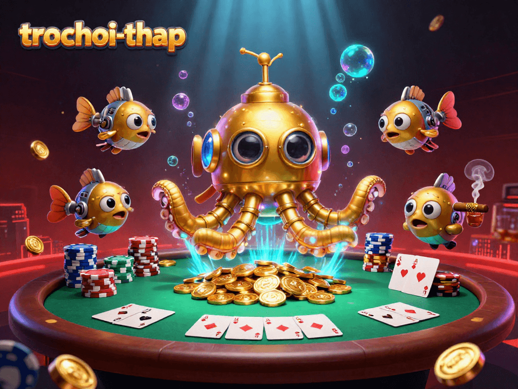 Play trochoi-thap in an exciting underwater casino scene with golden coins and dynamic poker elements.