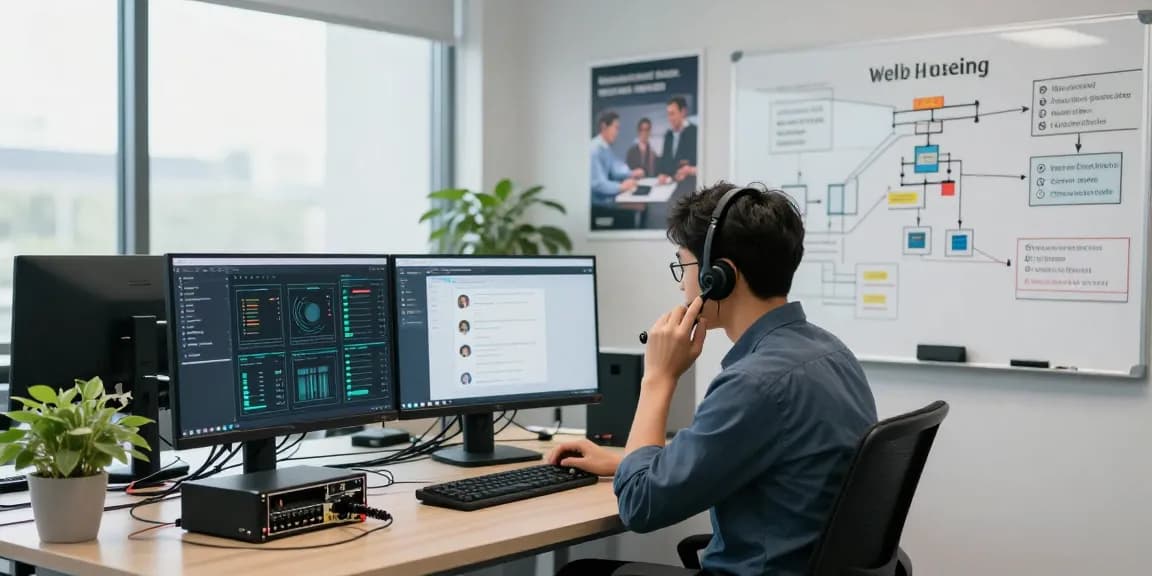 Professional IT technician providing hosting en mexico support in a modern office.
