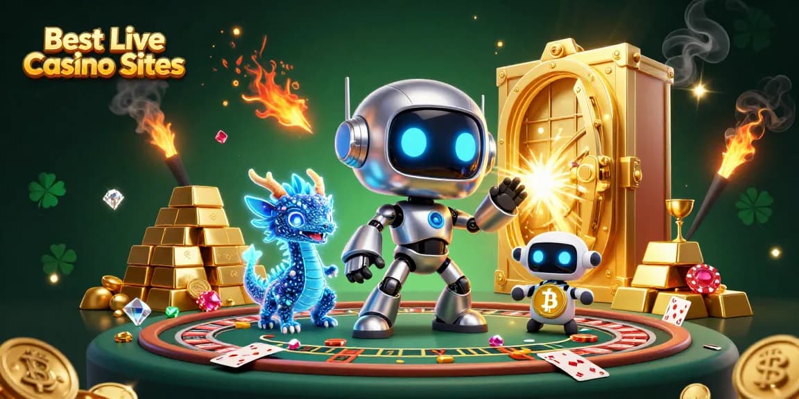 Experience exciting games at Best Live Casino Sites with dealers, chips, and golden elements.