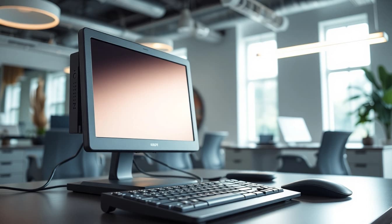 Υπολογιστής pc ανακαινισμένος σε φωτεινό γραφείο με προηγμένα αξεσουάρ.