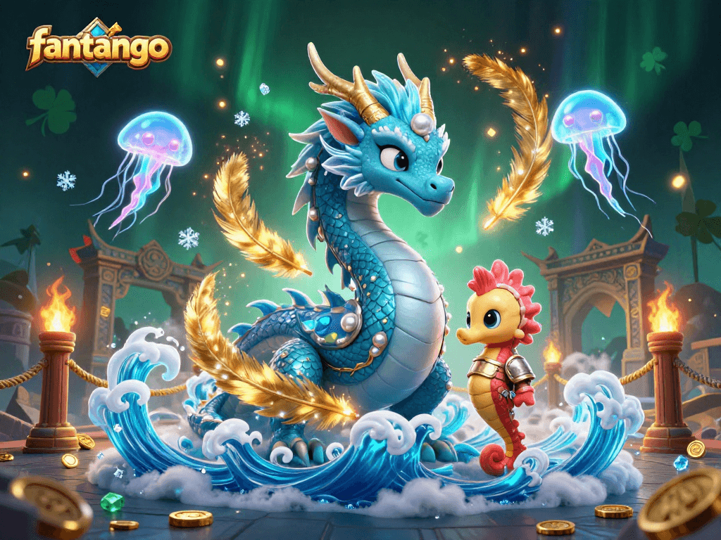 Experience the thrill of fantango with a dazzling scene of a water dragon, seahorse knight, and glowing jellyfish.