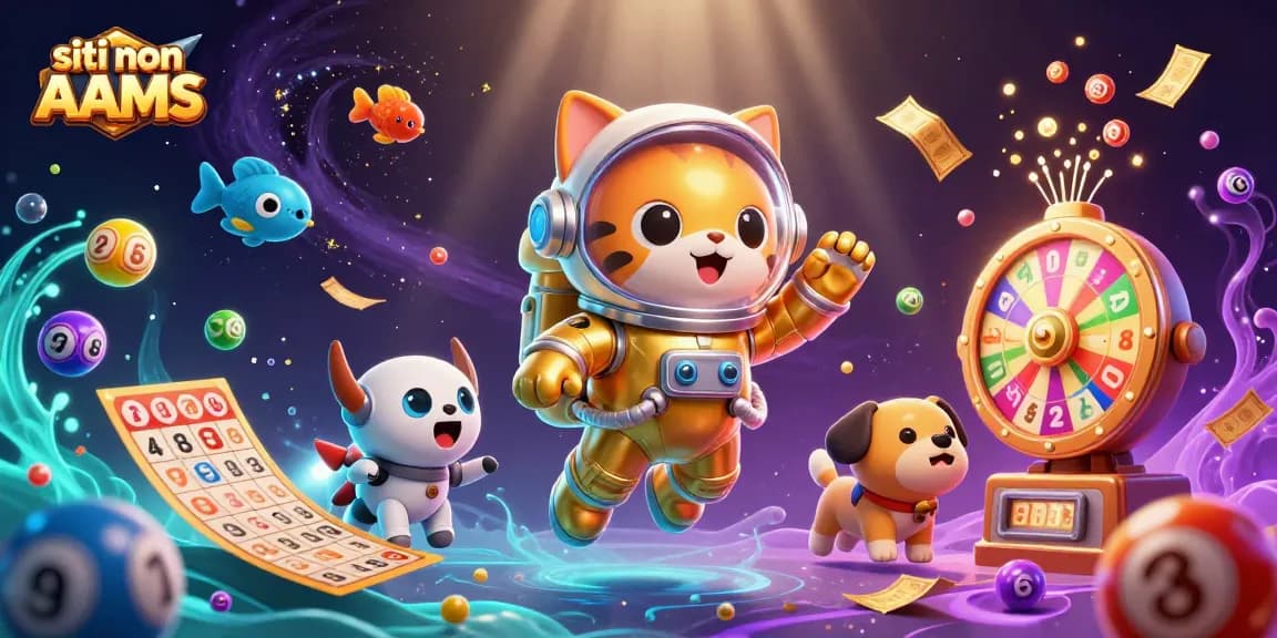 Il gatto astronauta e il cane robot si avventurano nei siti non AAMS tra palle della lotteria e premi scintillanti.