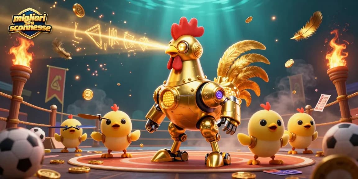 I migliori siti di scommesse offrono emozioni uniche con il robot gallo d'oro e droni che circondano l'arena di scommesse sportive.