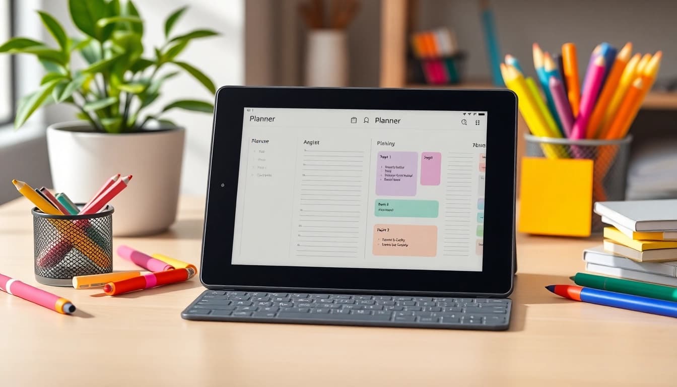Engage with innovative Planners for Kindle Scribe in a sleek workspace highlighting creativity.