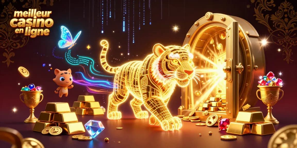 Améliorez vos chances dans un meilleur casino en ligne avec une illustration dynamique de tigre doré.