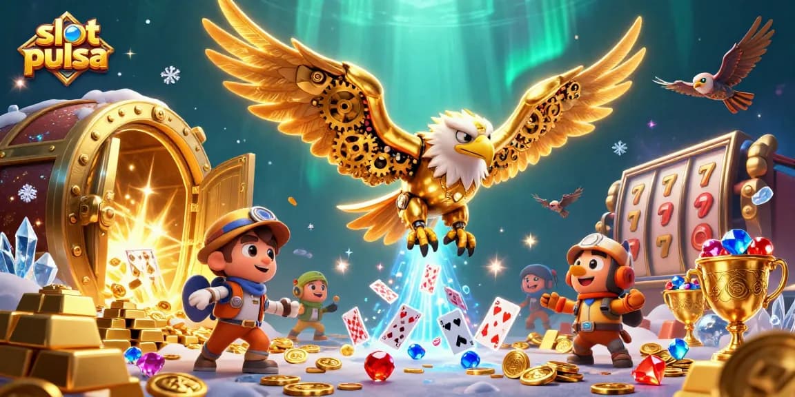 Spin and win in slot pulsa with a dazzling 3D display of gold treasures and dynamic gameplay.