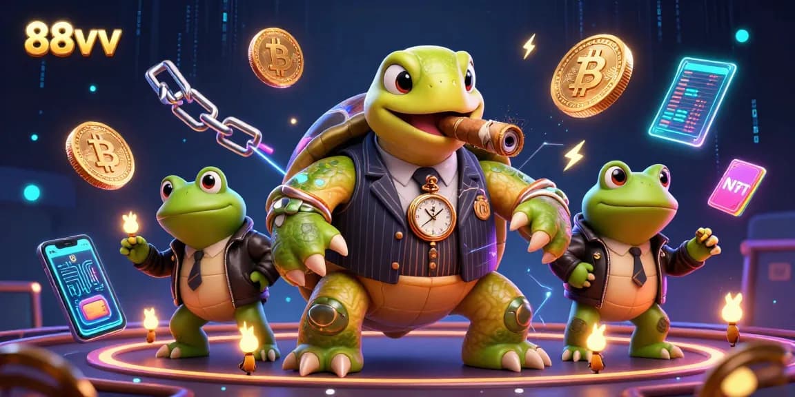 Join the excitement of casino action with 88vv featuring unique characters and crypto elements.