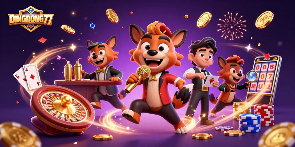 DINGDONG77 hyena casino scene featuring jokes, drinks, and ID checks in a vibrant setting