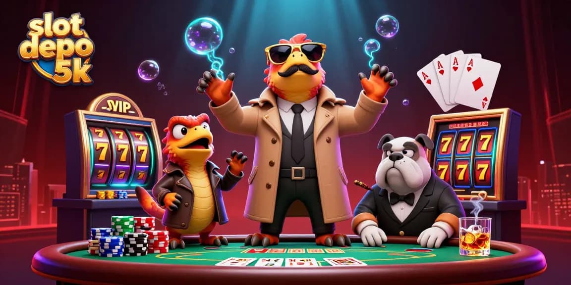 Win big with slot depo 5k in this playful raptor cartoon casino scene.