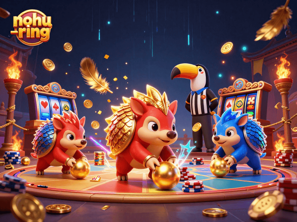 Nohu-ring offers exciting slots gameplay with pangolins competing in a dynamic casino scene.