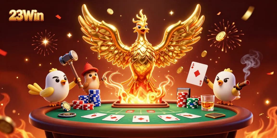 Experience thrilling poker action at 23Win with golden phoenix and casino elements
