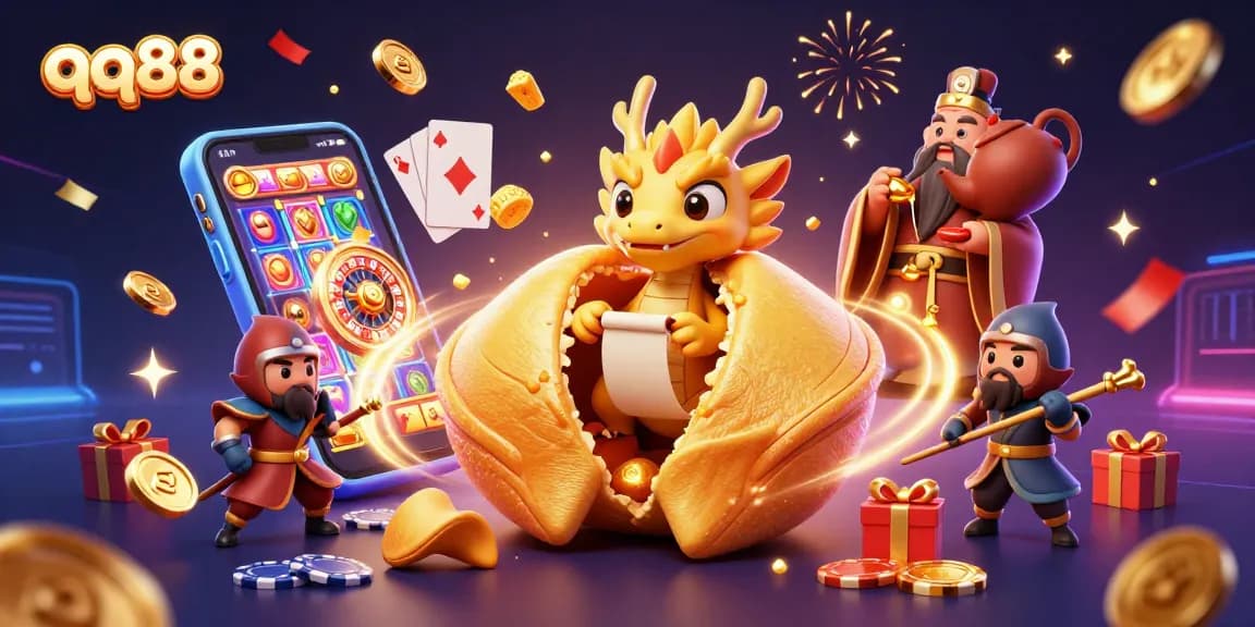 Experience thrilling wins at qq88 with this vibrant casino illustration showcasing gaming excitement and fortune.