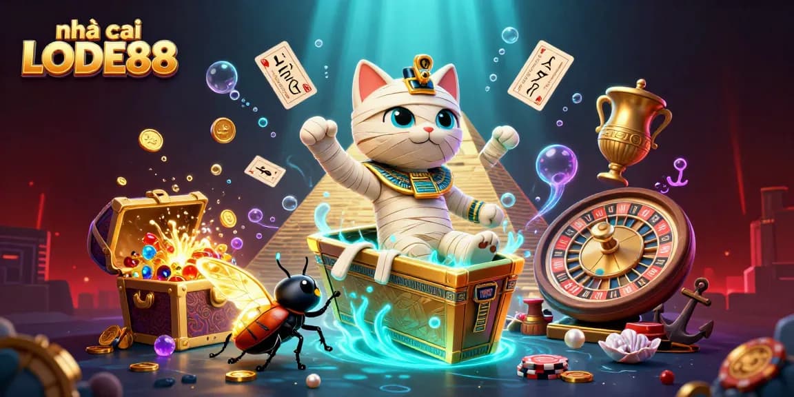 Engage with the thrilling atmosphere of nhà cái LODE88 featuring exciting gaming elements and characters in a dynamic scene