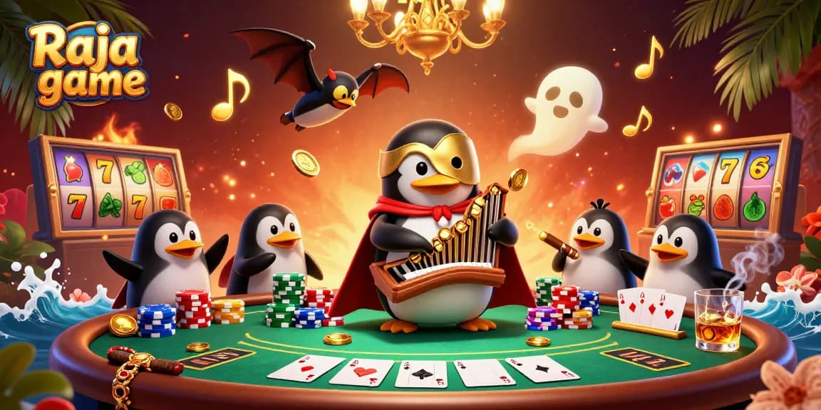 Experience the excitement of Raja game with vibrant visuals of thrilling casino elements and characters.