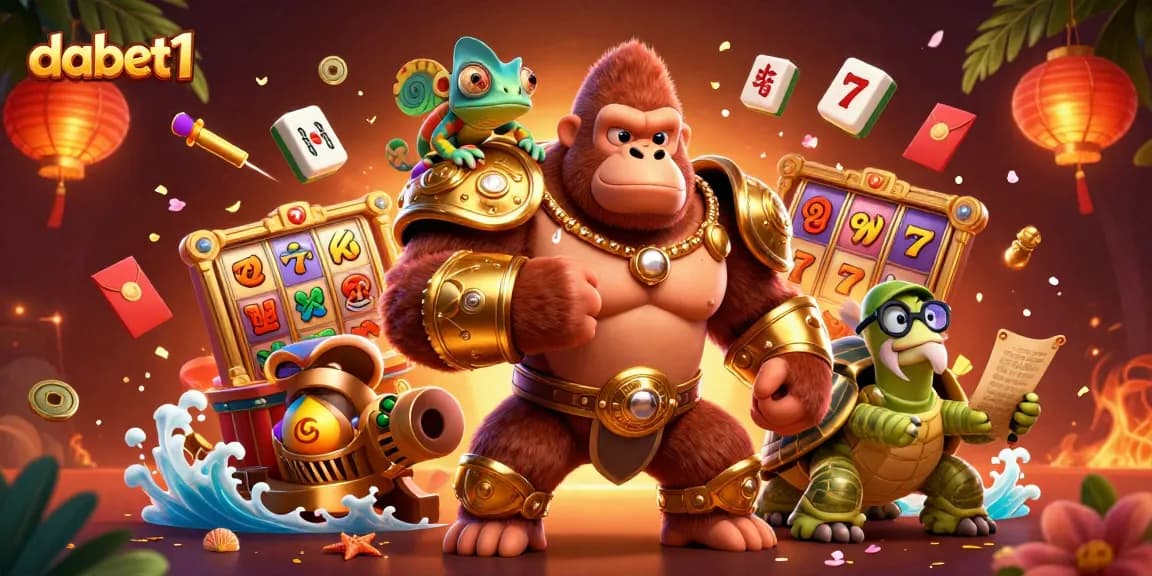 dabet1 gorilla king showcases vibrant slot game elements with a colorful dynamic scene