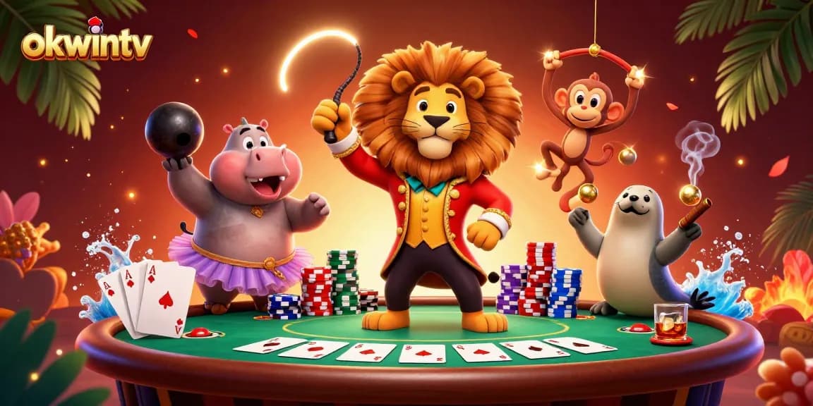 Experience thrilling live action with okwintv featuring a vibrant circus scene and casino elements.