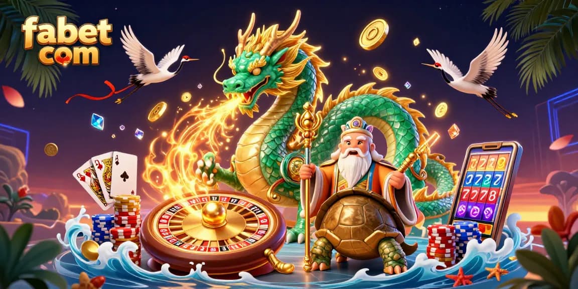 Experience thrilling gameplay at fabet com with an emerald jade dragon and lively casino elements.
