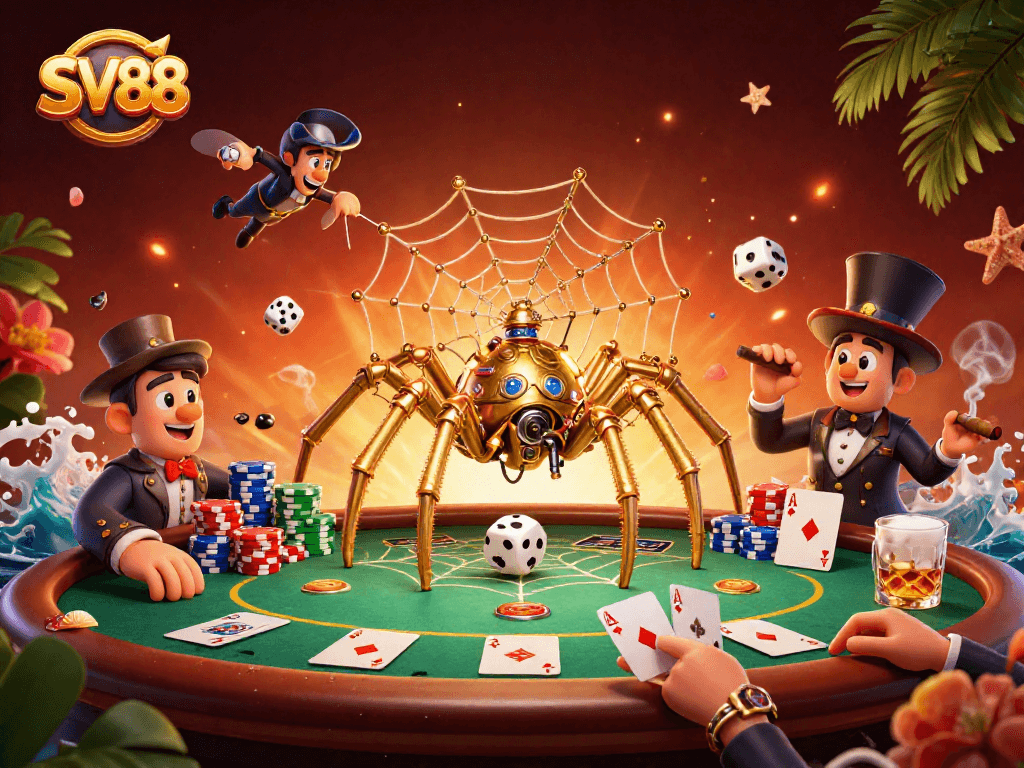 Capture winning strategies at SV88 with a dynamic steampunk casino illustration.