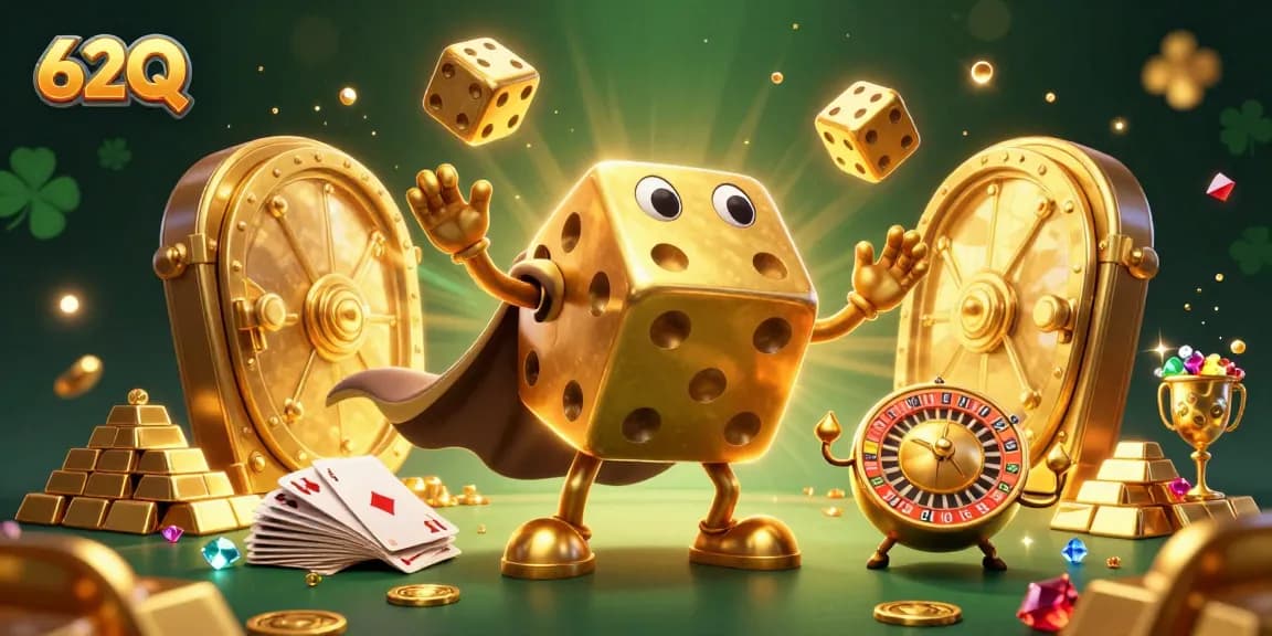 Aposte na sorte com 62Q em uma cena vibrante de cassino, repleta de tesouros e animações.