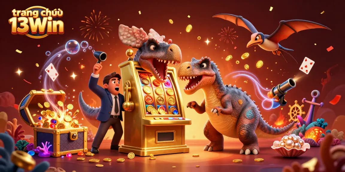 Experience a dynamic world of entertainment at trang chủ 13Win, with a pachycephalosaurus and golden jackpot slot.
