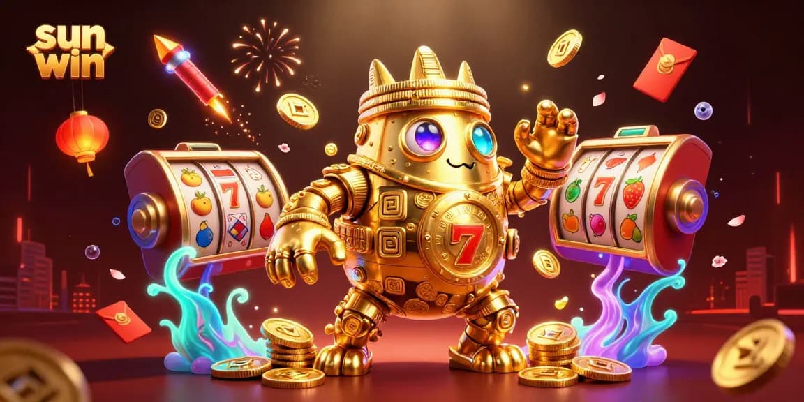 Engage with sun win slots featuring a golden golem and vibrant game elements in 3D.