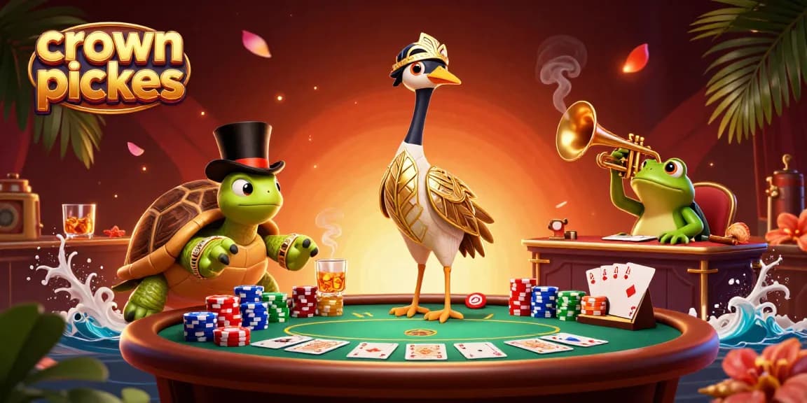Spin and win at crown pokies with vibrant characters and lively casino elements in a 3D illustration.