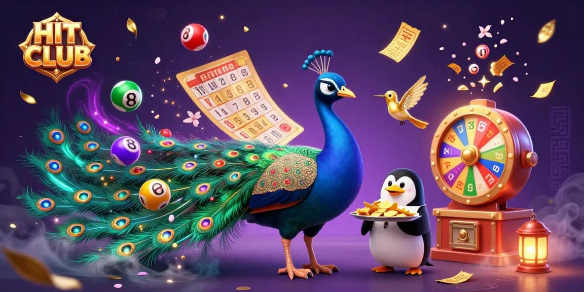 Engage with HIT CLUB for exciting lottery games featuring vibrant characters, numbered balls, and festive elements.