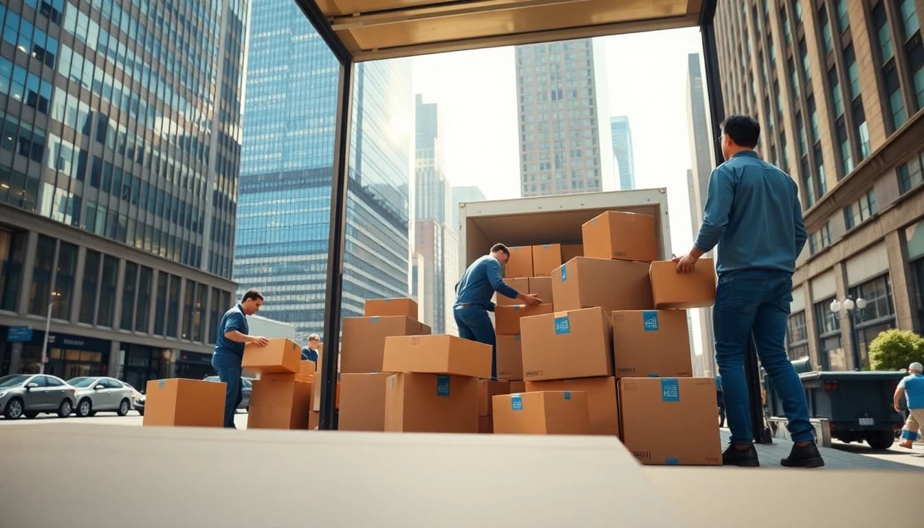 Efficient team providing Office Moving Services NYC in a vibrant urban setting.