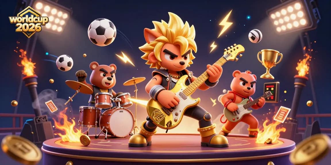 Catch the excitement of worldcup 2026 as rock star characters rock the casino stage filled with sports elements.