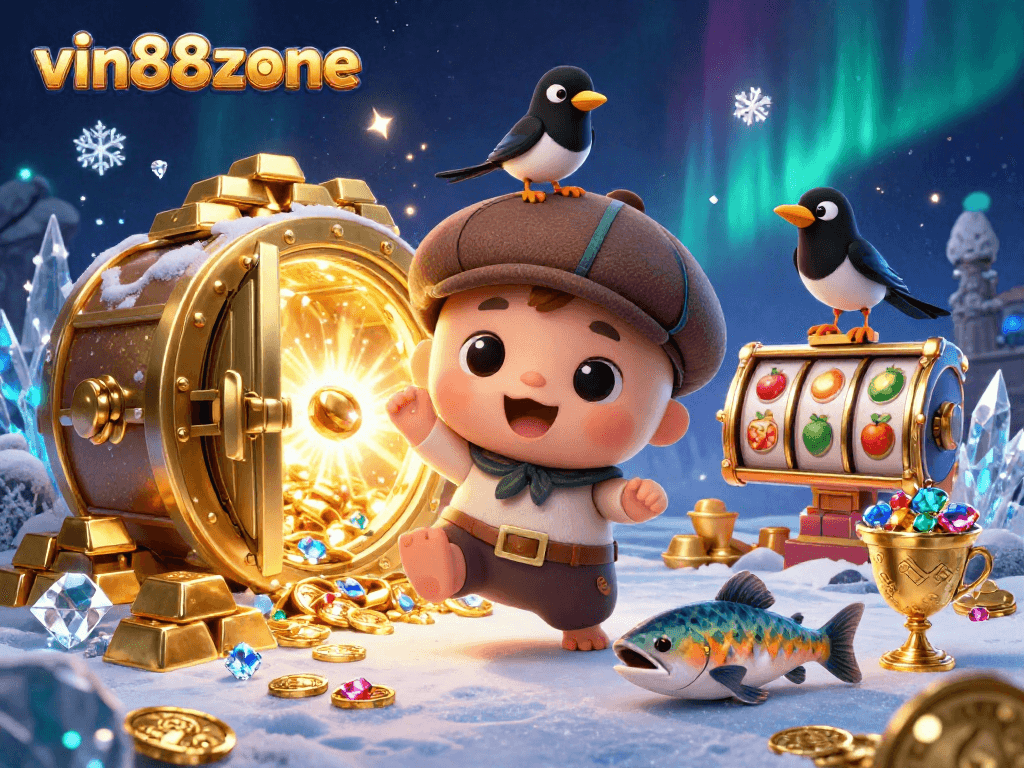 Spin to win with vin88zone's adventure featuring 3D cartoon characters and dynamic slot elements!