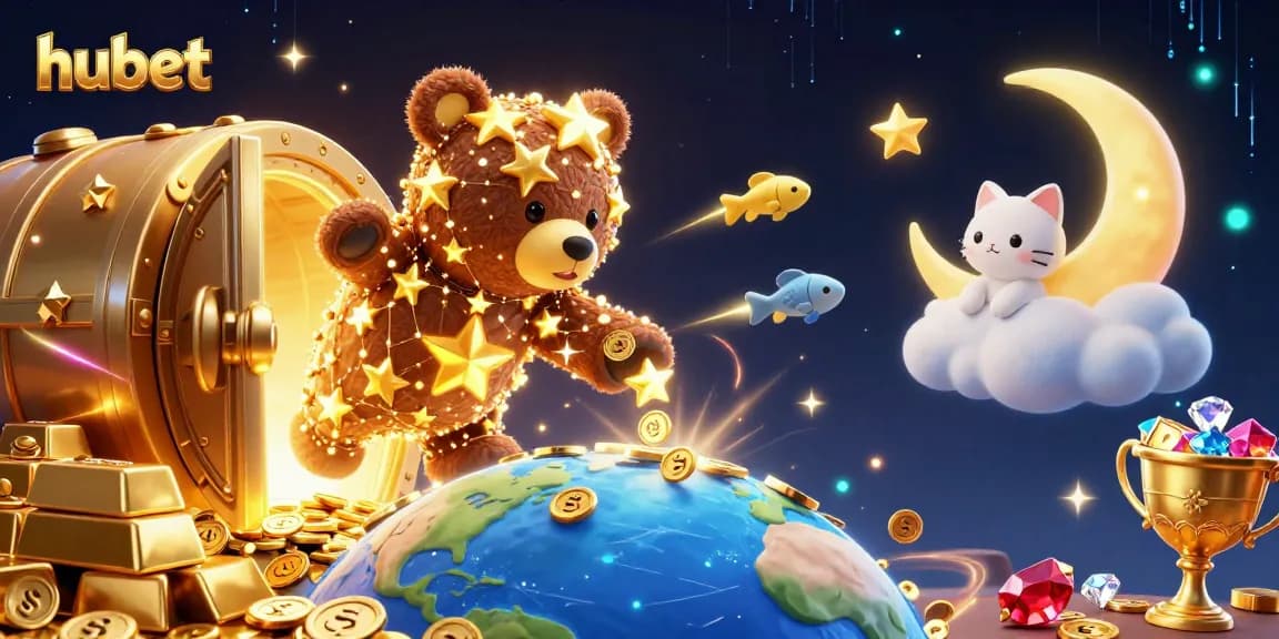 Experience online gaming excitement with hubet featuring a dazzling constellation bear and treasure elements.