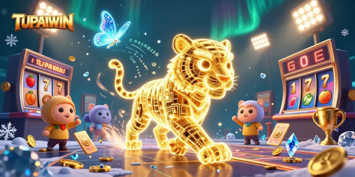 TUPAIWIN menghadirkan pengalaman kasino memukau dengan simbol jackpot dan karakter energik dalam ilustrasi digital.