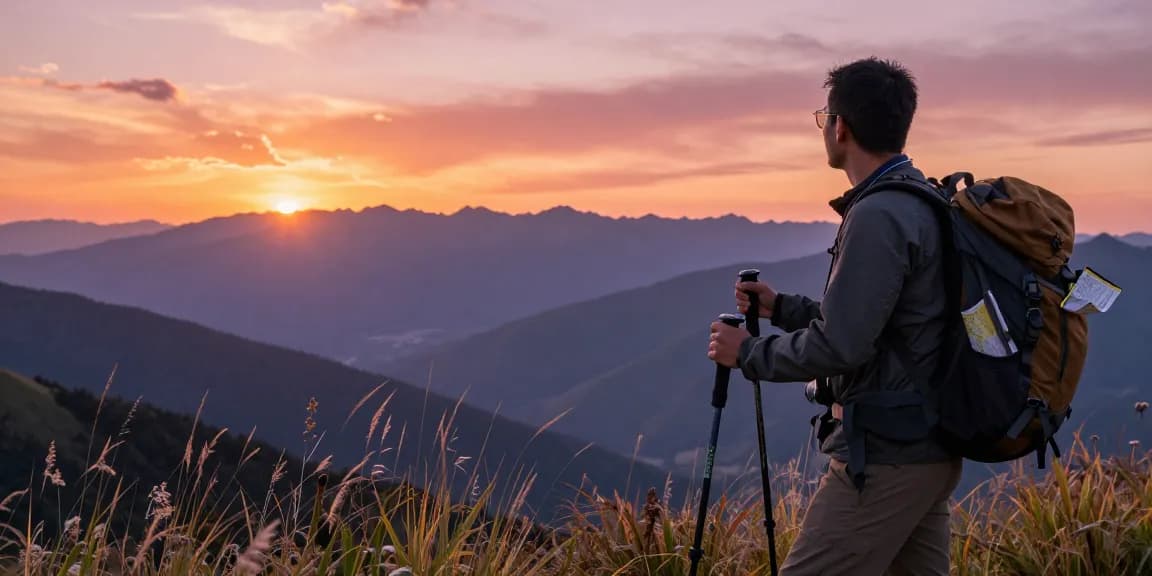 Traveler enjoying a breathtaking mountain view at sunset, embodying the spirit of adventure with 456bd.