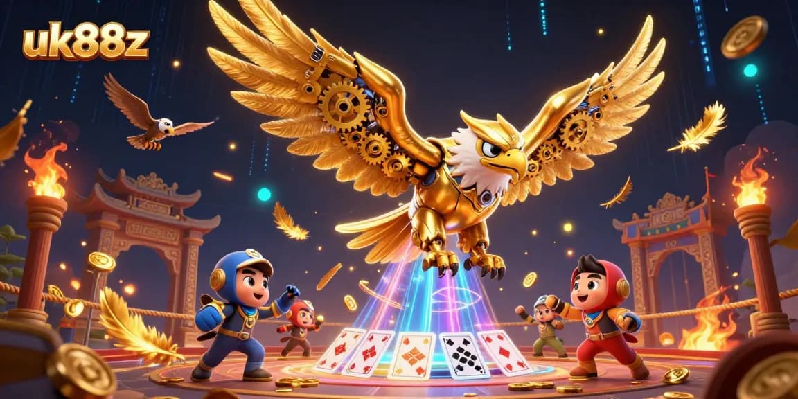 Experience the thrill of uk88z with an epic battle of a cybernetic eagle and gaming elements.