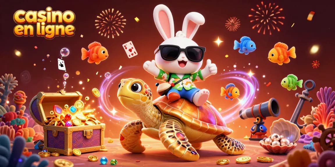 Le casino en ligne propose une scène dynamique de jeux avec un lapin chanceux et une tortue dorée.