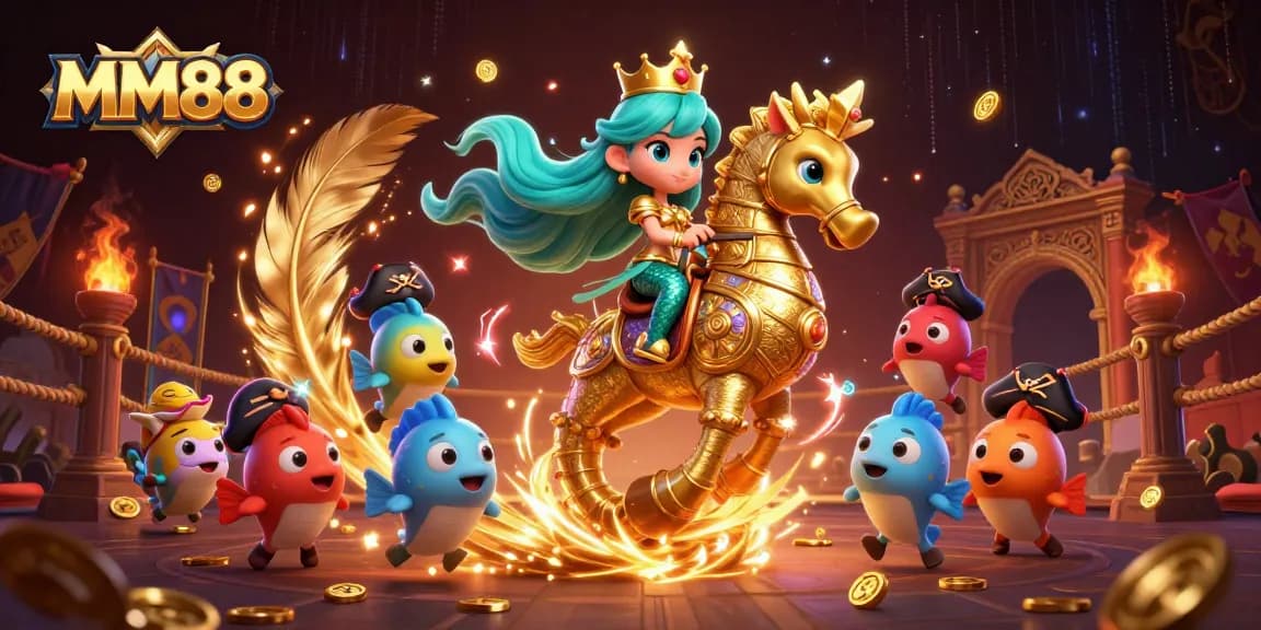 Experience thrilling gameplay at MM88 with captivating casino illustrations featuring vibrant characters and action-packed elements.