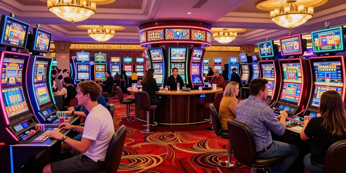 LUXURY777 dalam kasino yang ramai dengan pemain slot dan dekorasi mewah