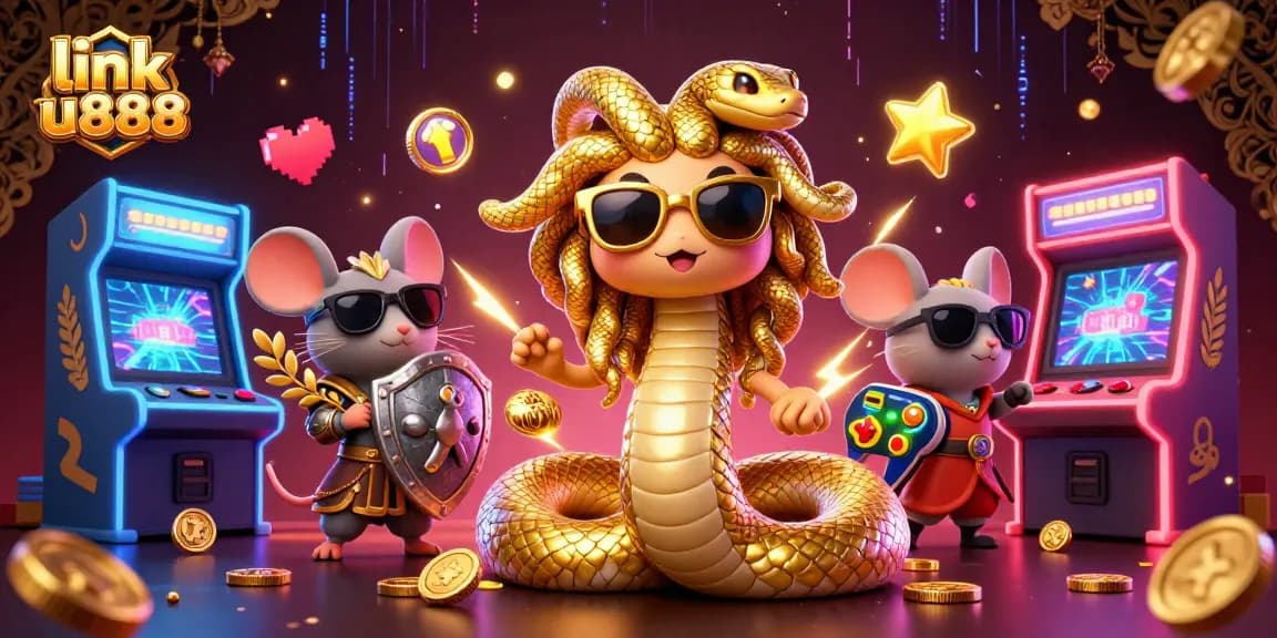 Experience thrilling wins at U888 with vibrant gaming characters and casino elements in this colorful illustration.
