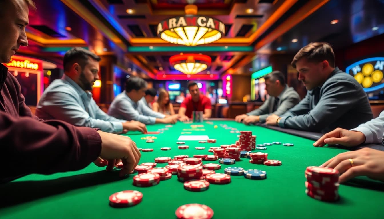 Hasil terbaik sabobet dalam suasana kasino yang penuh semangat di meja poker.