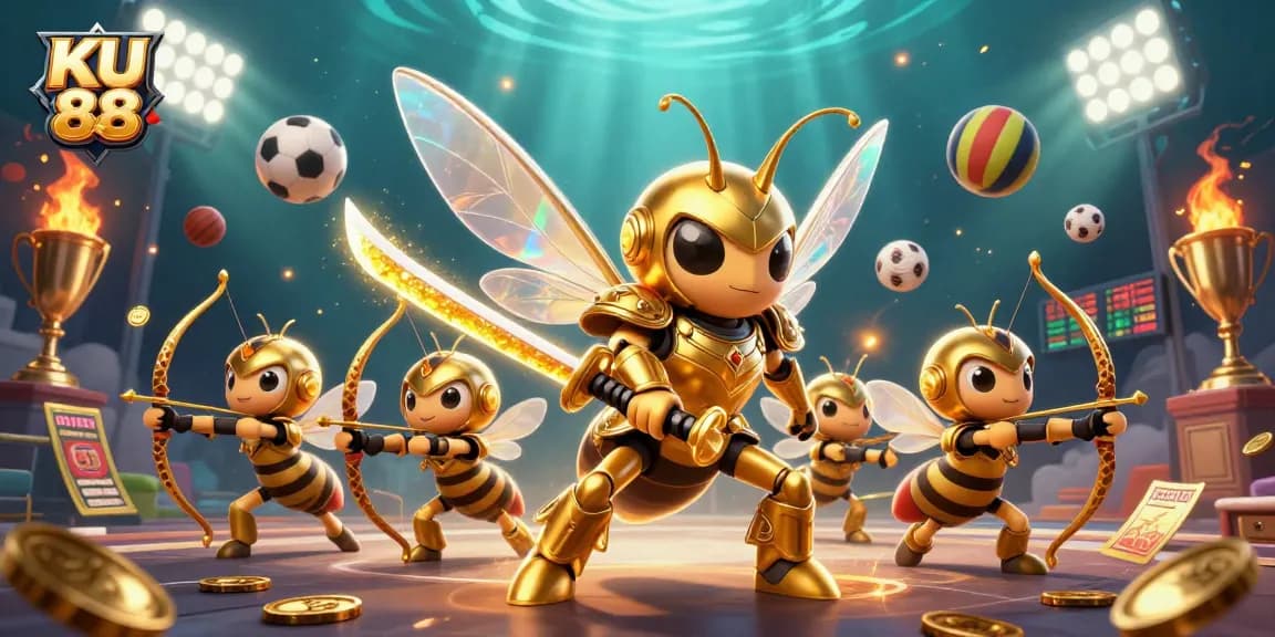 Engage with KU 88’s thrilling casino experience featuring a dynamic 3D scene with sports elements.