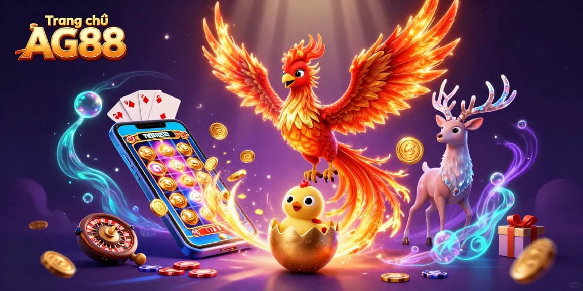 Experience excitement at Trang chủ AG88 with slot games featuring vibrant phoenix characters.