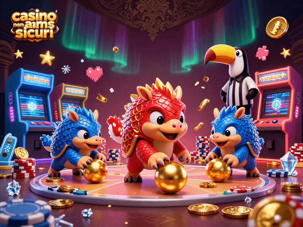 Scopri i migliori casino non AAMS sicuri con questa vivace scena piena di azione e dettagli.