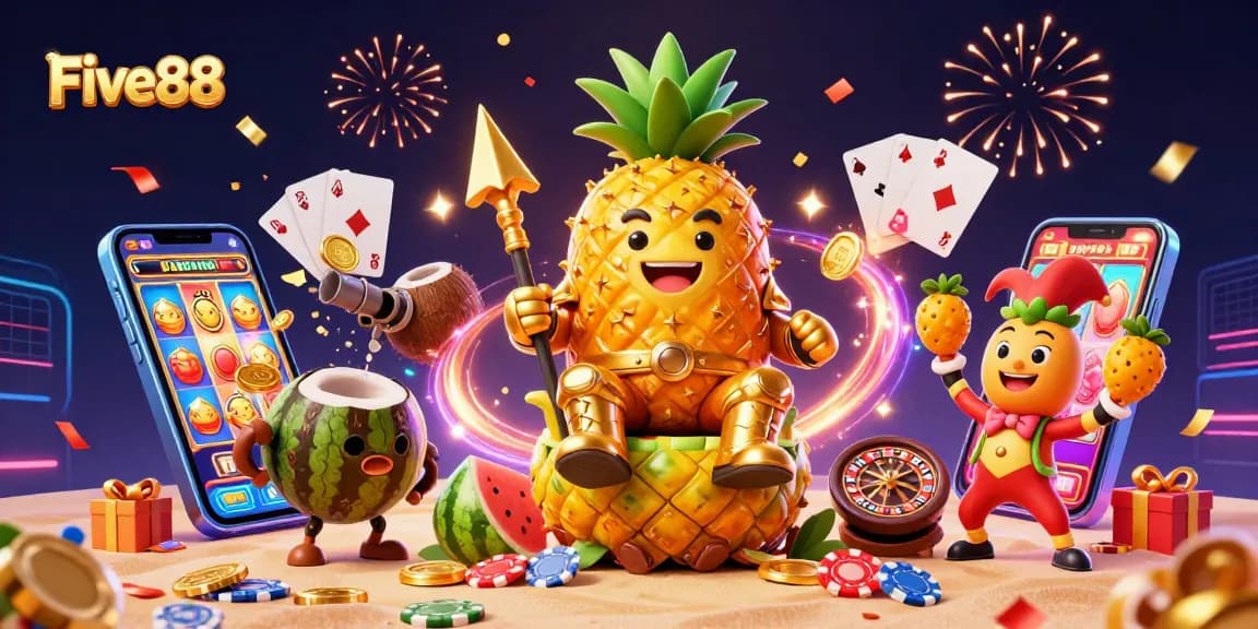 Experience the thrill with Five88’s colorful slot games amidst a vibrant casino scene.