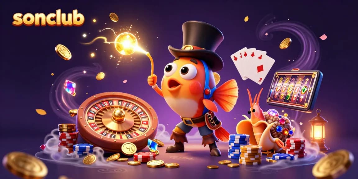 Experience vibrant gambling fun at Sonclub with an anglerfish, pirate shrimp, and treasure snail.