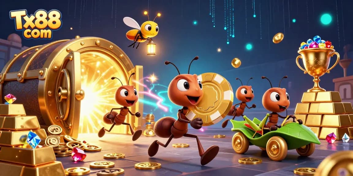 Enhance your gaming with Tx88 com's vibrant casino adventure featuring a heist with golden poker chips.