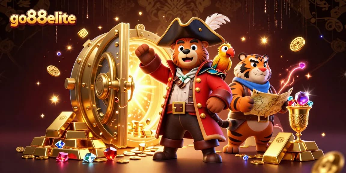 Experience the excitement of go88elite with vibrant 3D pirate characters and treasure elements.