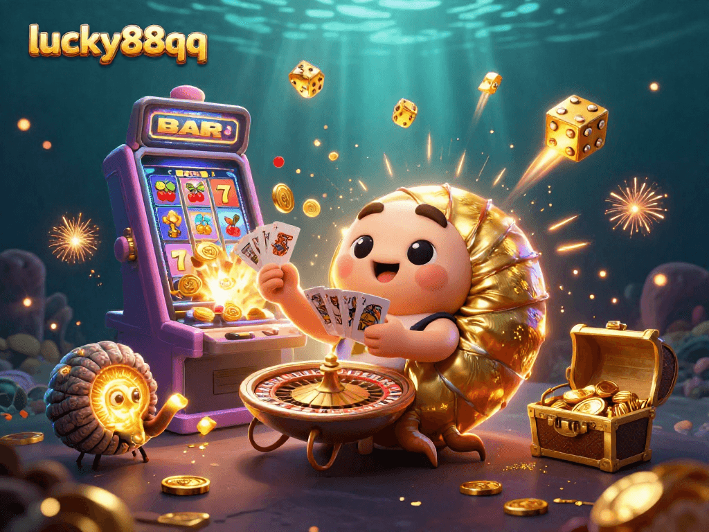 Experience the excitement with lucky88qq featuring a vibrant casino scene captured in 3D illustration.