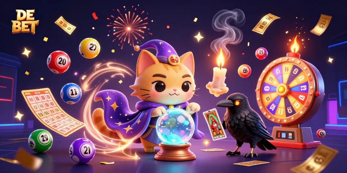 Experience thrilling gaming with the DE BET fortune teller cat and vibrant lottery elements.