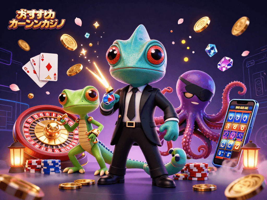 おすすめオンラインカジノのゲームを楽しむ3Dキャラクターたちのダイナミックなシーン