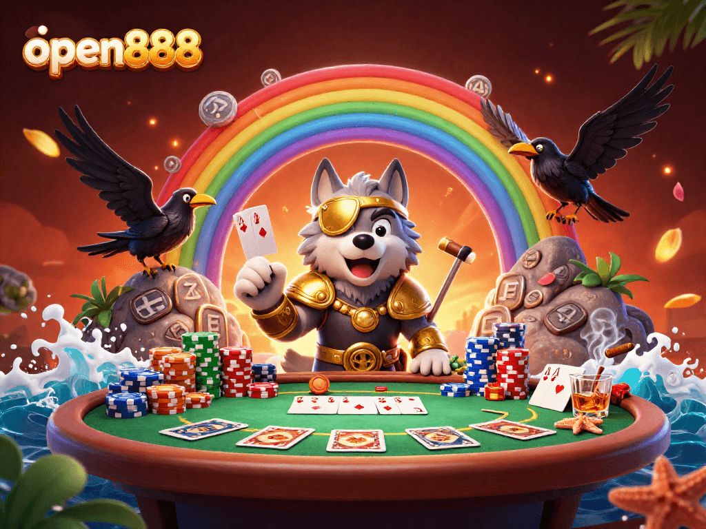 Engage with open888's thrilling poker scene highlighted by Norse mythology characters.